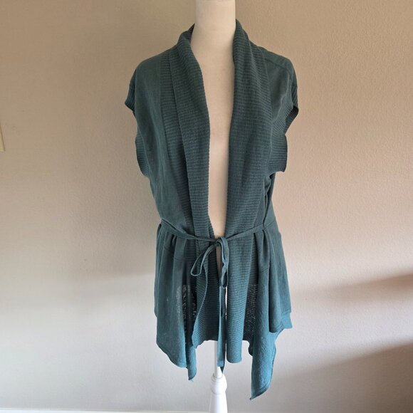 Tommy Bahama Relax Tie Linen Vest Open Cardigan Teal Lightweight Drape Size L - Picture 1 of 9